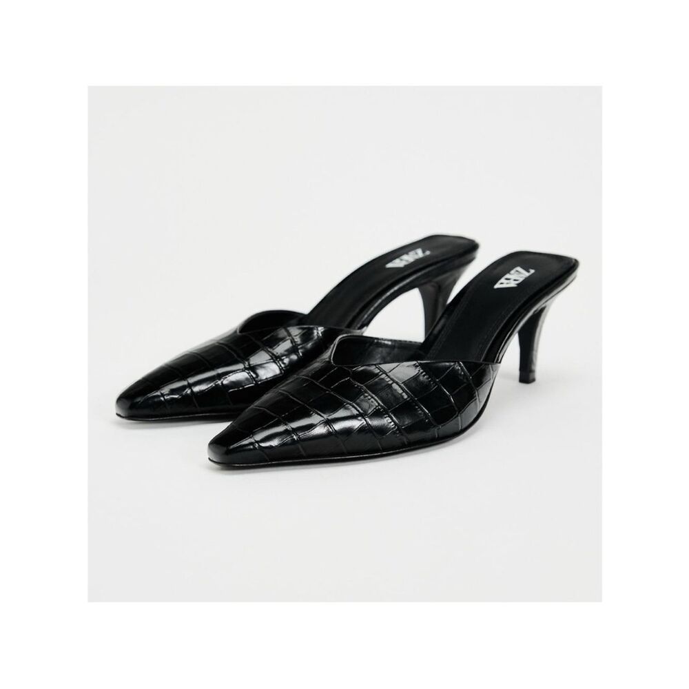 ZARA BLACK CROC KITTEN HEELS